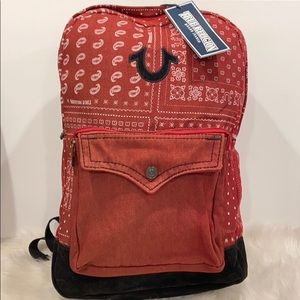 True Religion Men’s Red Bandana print backpack